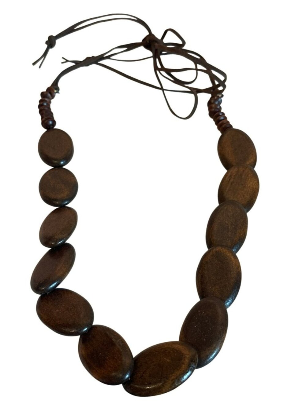 Wooden Beaded Necklace Adjustable Leather Cord Natural Boho Hippie Chunky